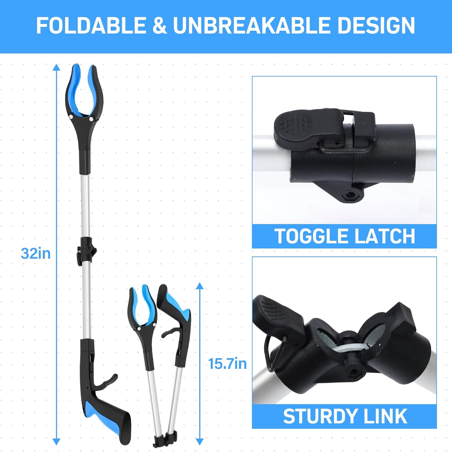 32 in Grabber Reacher Tool with Magnetic Tip, Foldable Pickup Grabber

