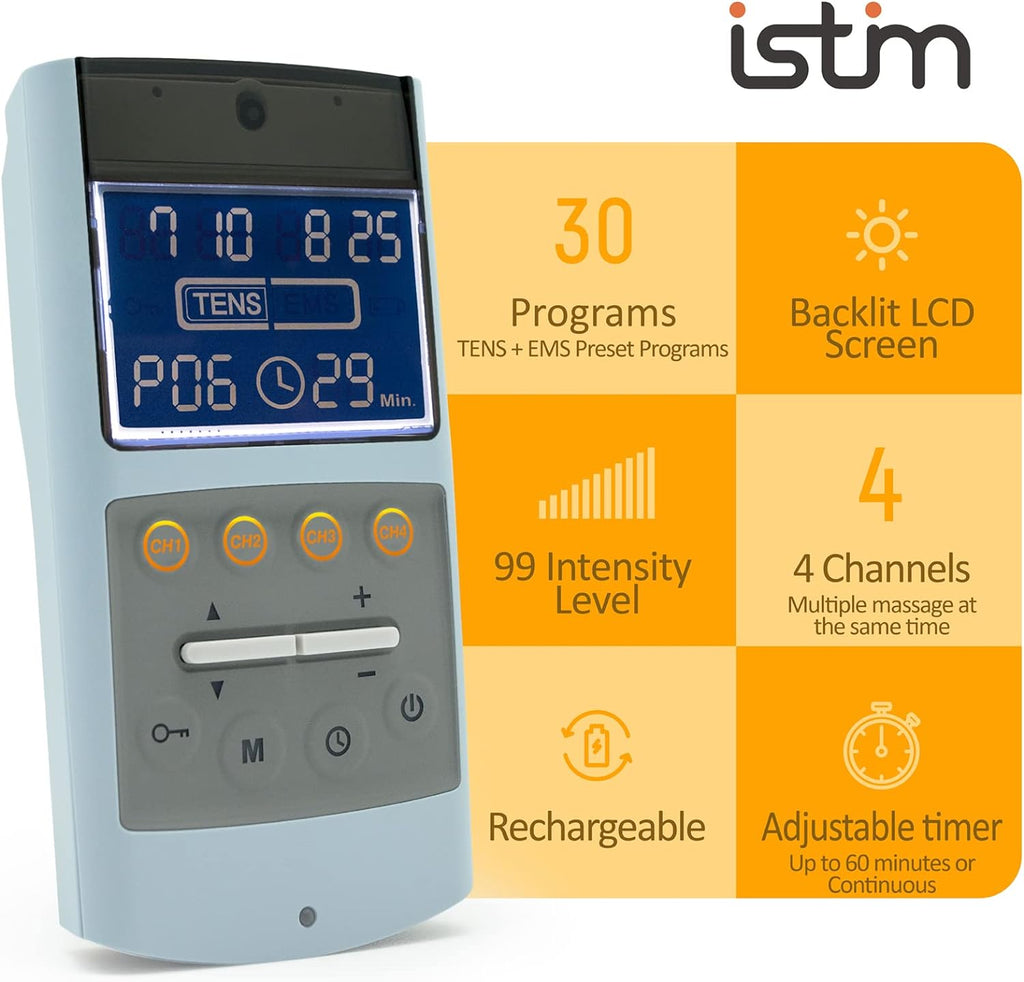 iStim EV-906 TENS EMS Muscle Stimulator Combo Unit with Gel Electrode Pads

