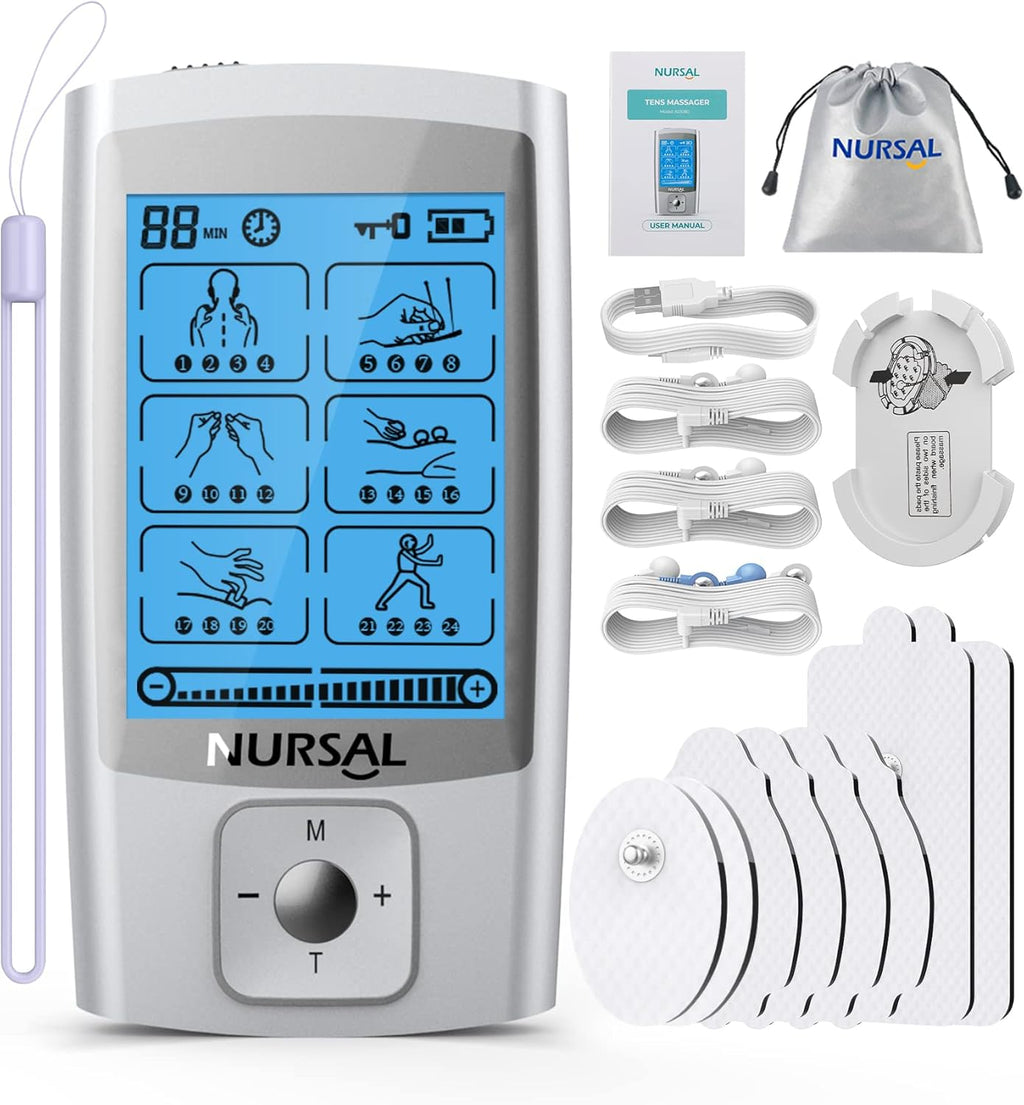 NURSAL 24 Modes TENS EMS Muscle Stimulator Rechargeable Electronic Pulse Massager

