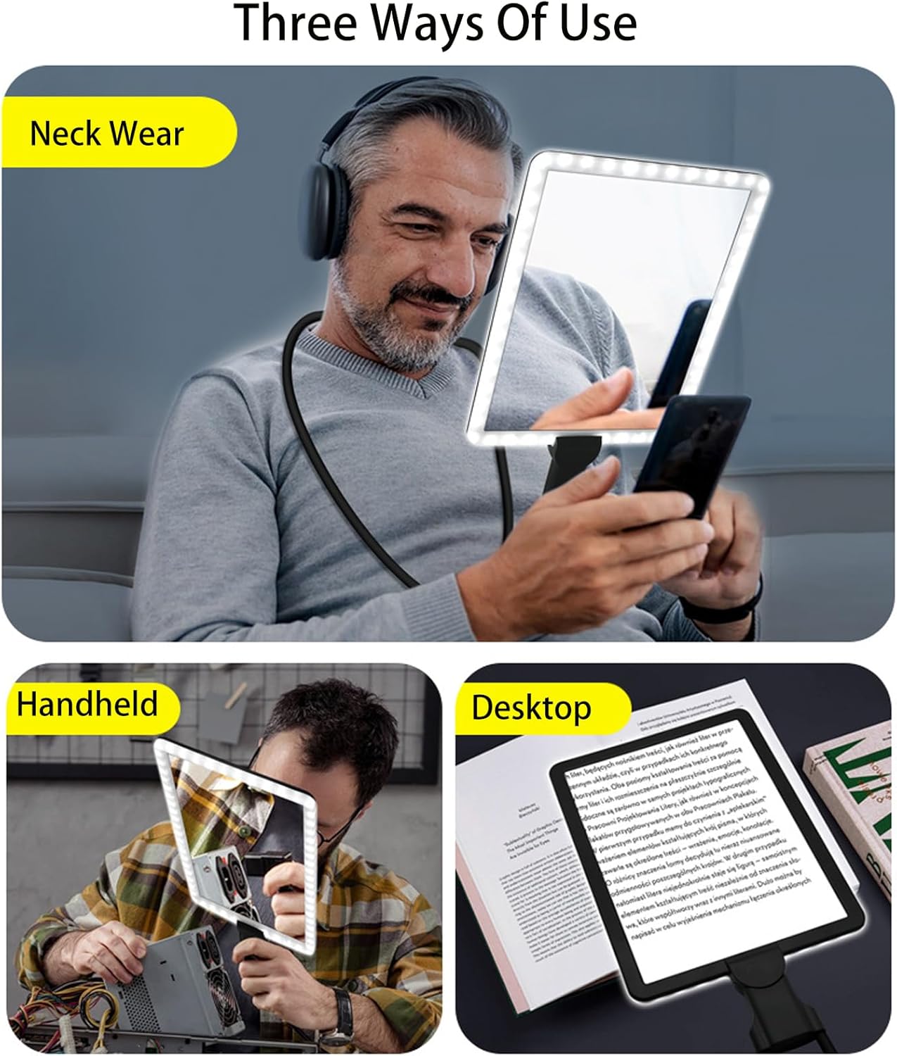 LXIANGN Hands-Free Page Magnifier with LED Light for Reading, Sewing, Cross Stitch

