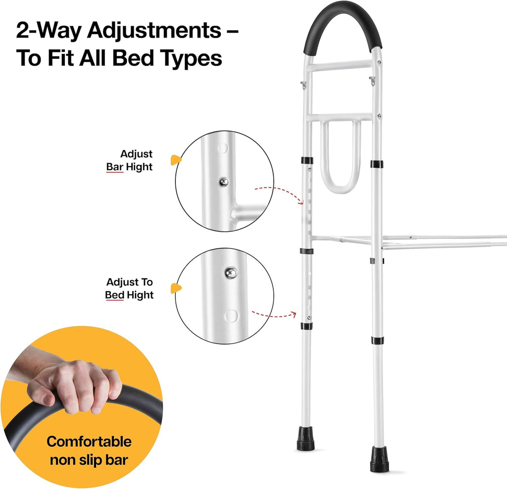 Bed Assist Rail for Seniors with Adjustable Height, Storage Pocket, and Floor Support

