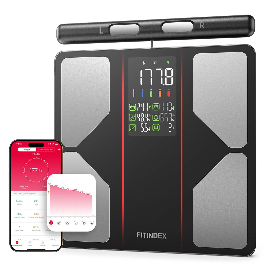 Fitindex Smart Body Composition Scale with BMI, Fat, Muscle Mass, Body Water, 400 lb

