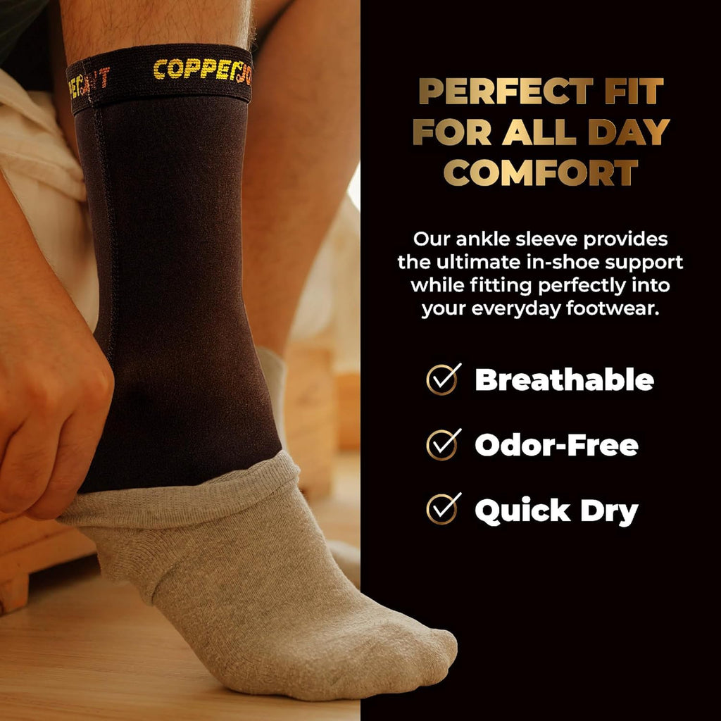 CopperJoint Athletic Ankle Compression Sleeve, Breathable Pull-On Brace for Support

