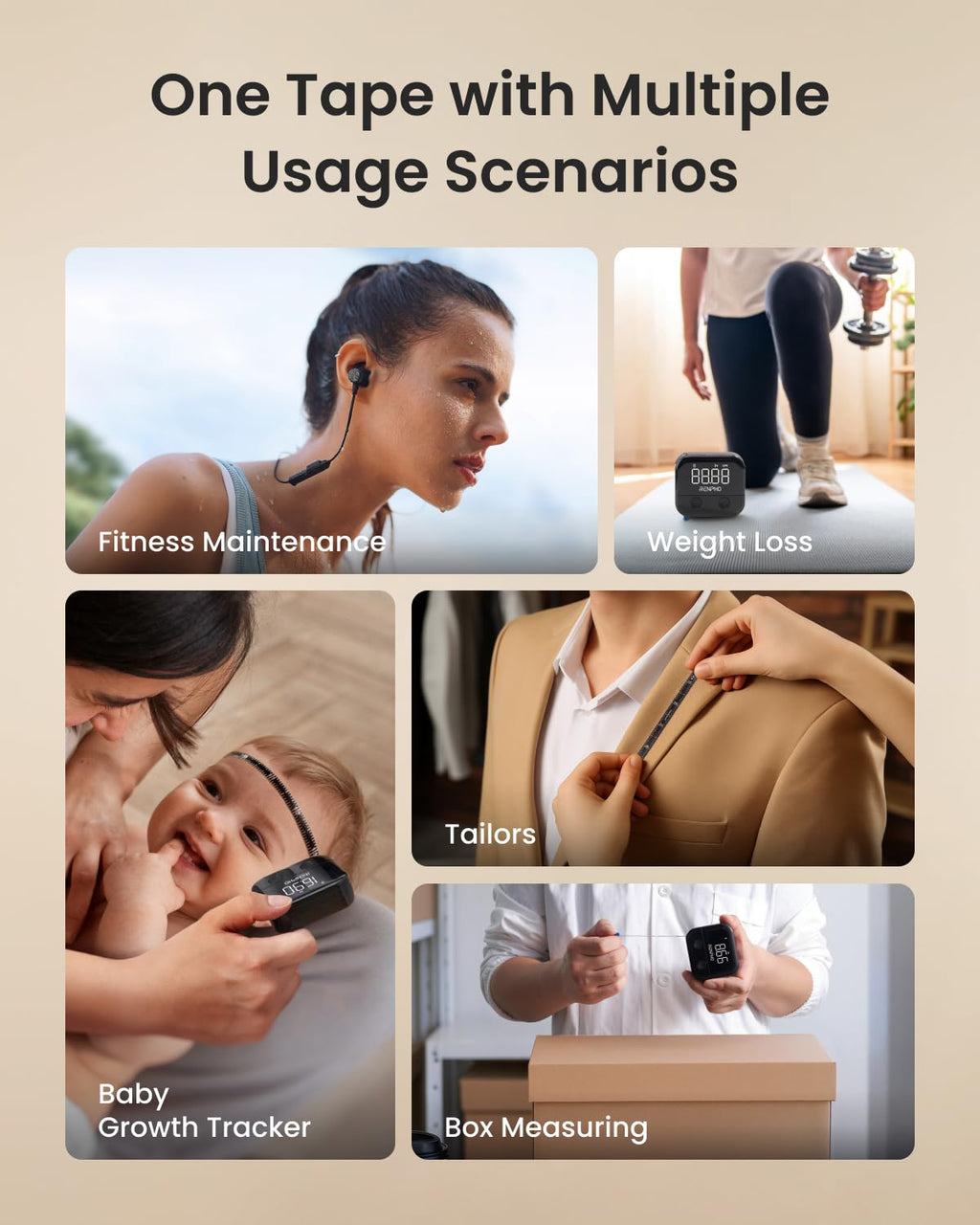 RENPHO Smart Retractable Body Measuring Tape with LED Display and USB-C Recharge

