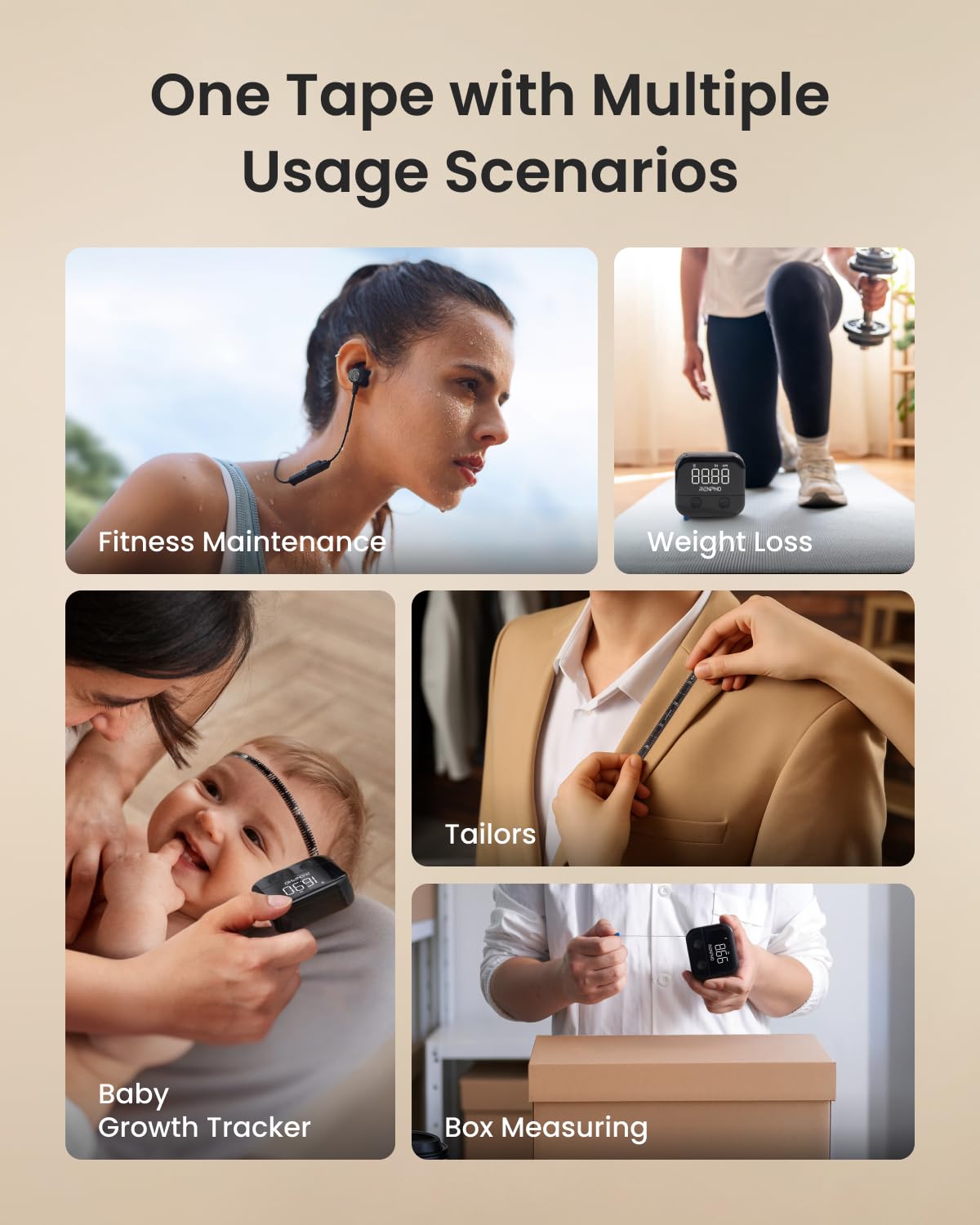 RENPHO Smart Retractable Body Measuring Tape with LED Display and USB-C Recharge

