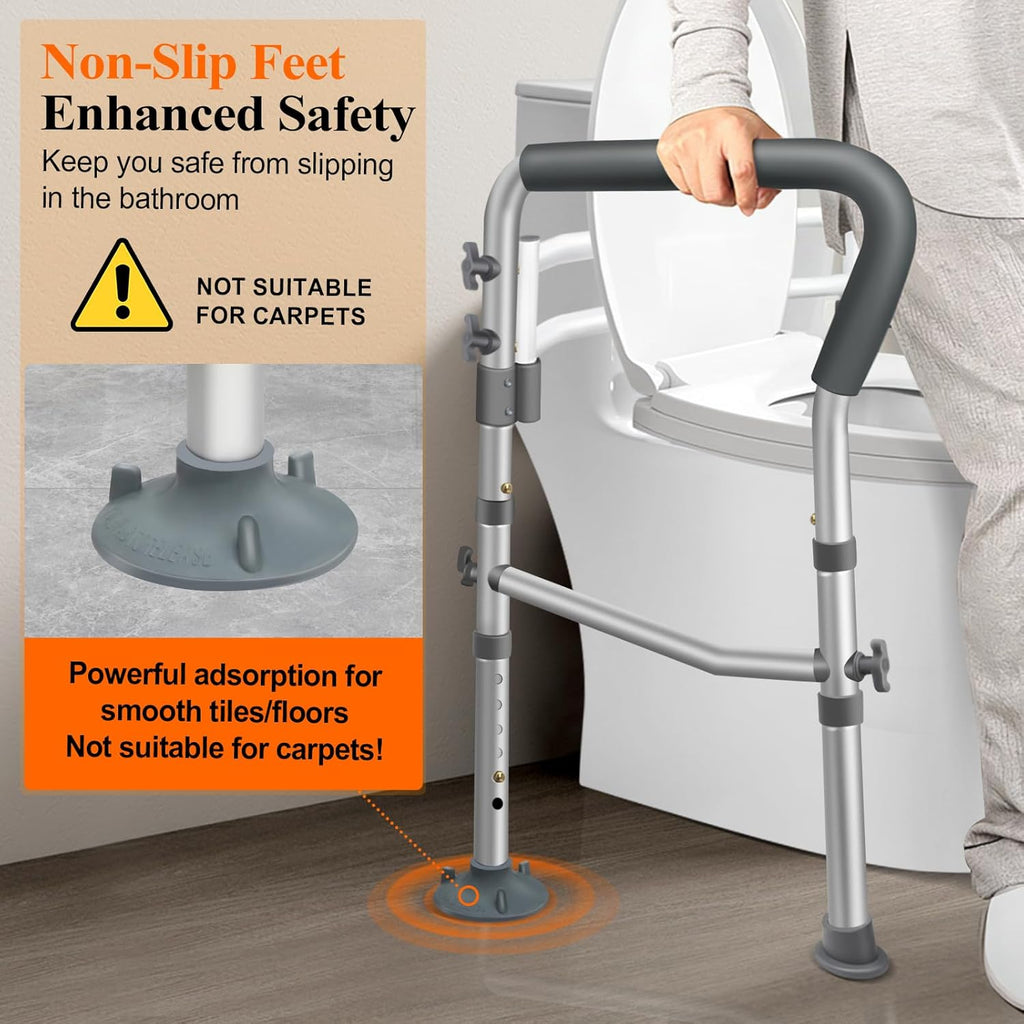 DePango Adjustable Toilet Safety Rails with Handles, Handicap Support Frame

