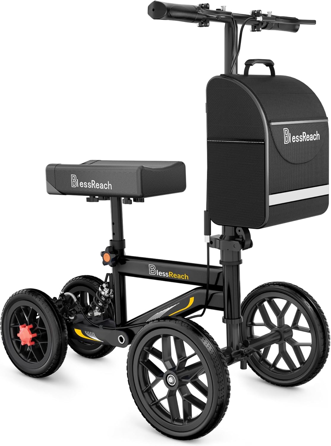BlessReach Deluxe All-Terrain Steerable Knee Scooter with Double Handbrake Medical Alt

