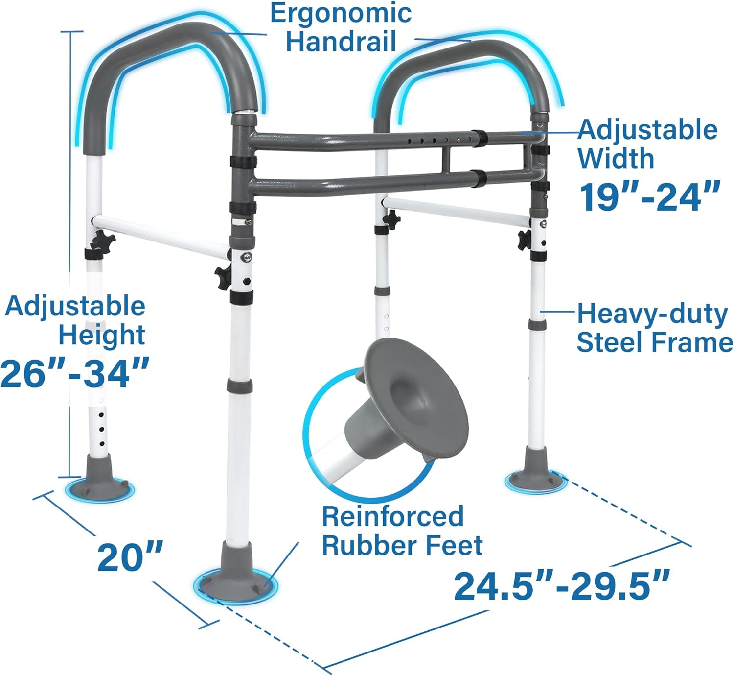 Vaunn Medical Toilet Safety Rail, Foldable Free-Standing Toilet Grab Bar, 300 lb


