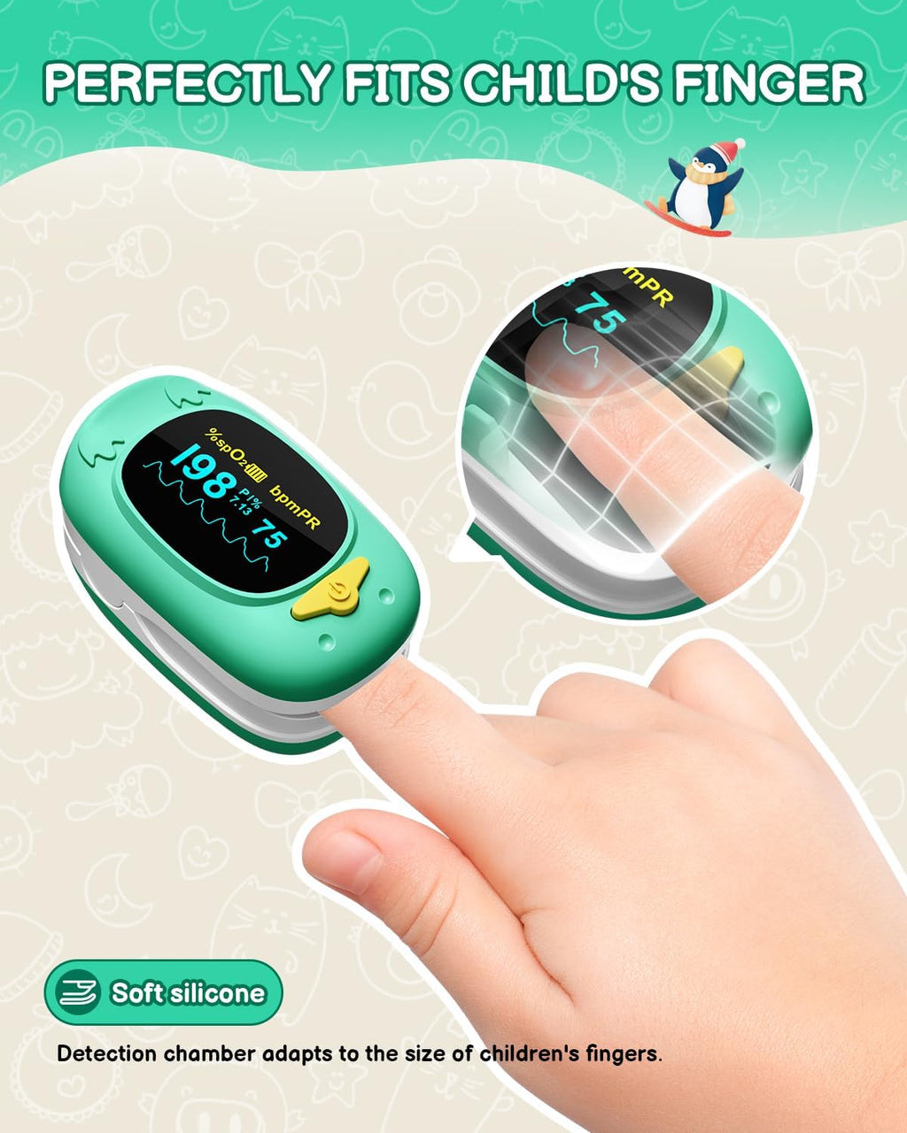 HOLFENRY Kids Fingertip Pulse Oximeter Oxygen Monitor with Large Display

