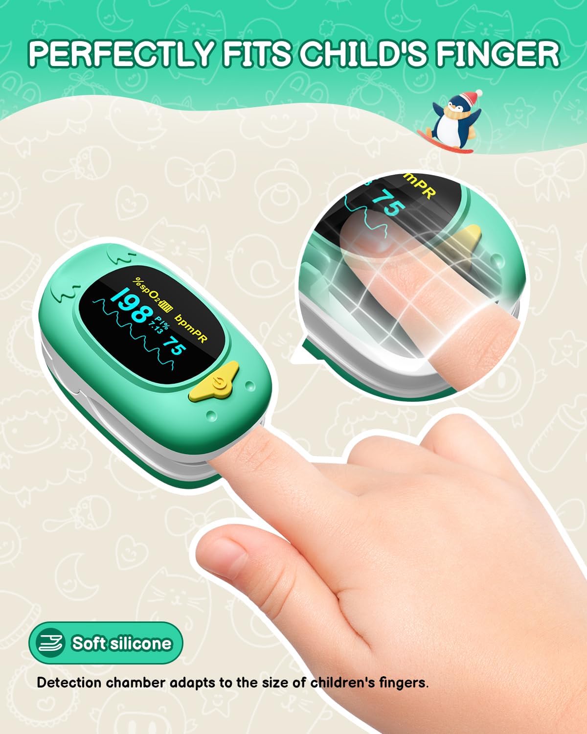 HOLFENRY Kids Fingertip Pulse Oximeter Oxygen Monitor with Large Display

