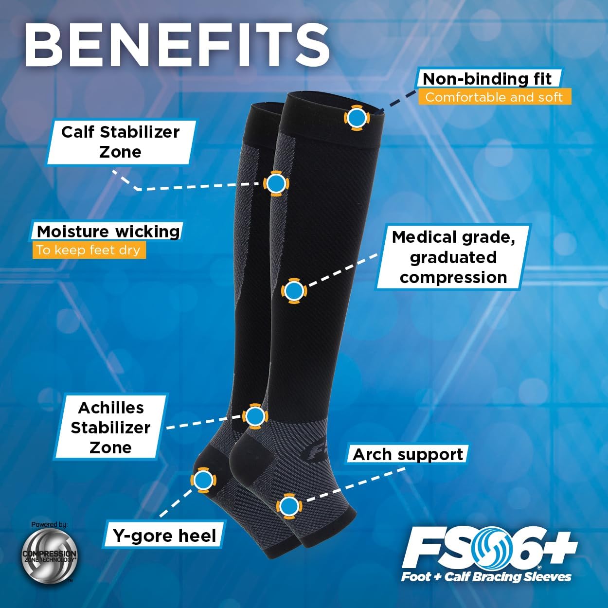 OrthoSleeve FS6+ Compression Foot & Leg Sleeve for Plantar Fasciitis

