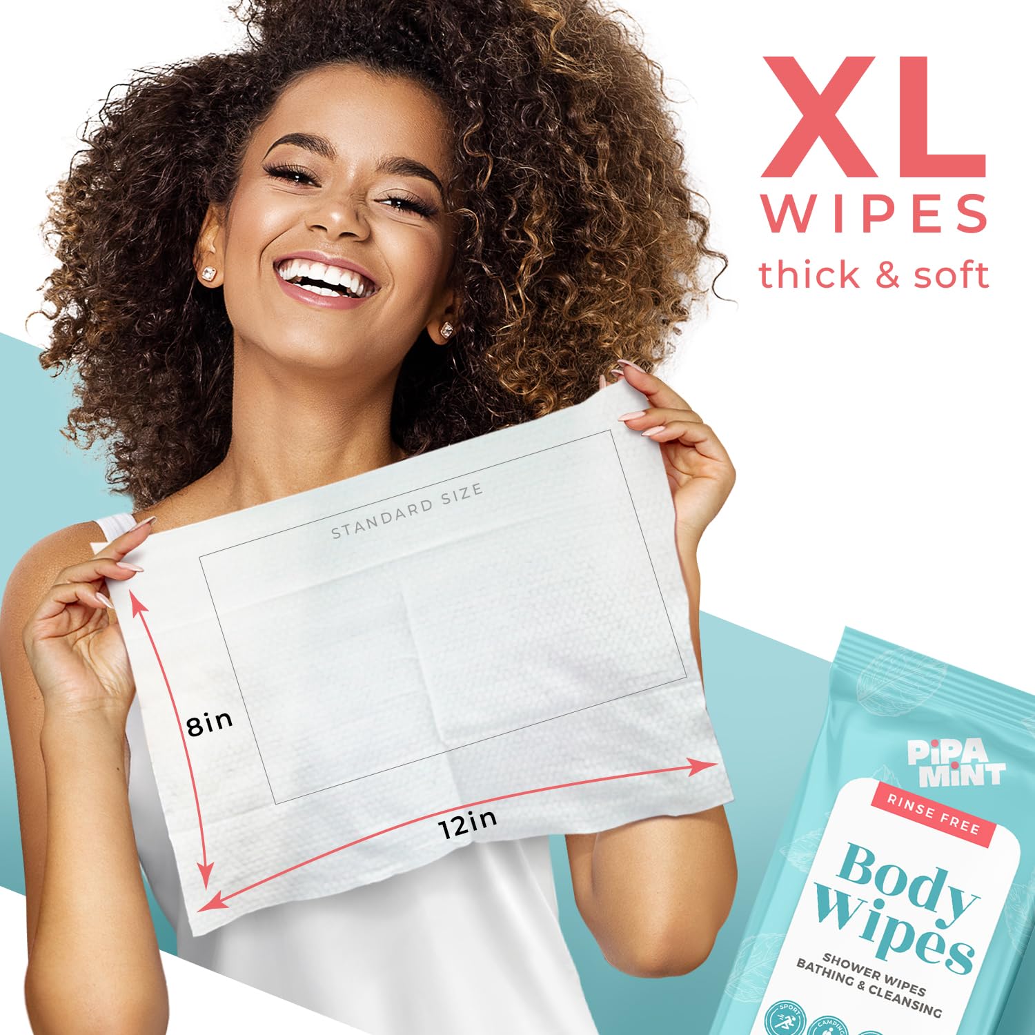 PiPA MiNT XL Bath Wipes for Adults No-Rinse Body & Face Cleansing 140 Wipes

