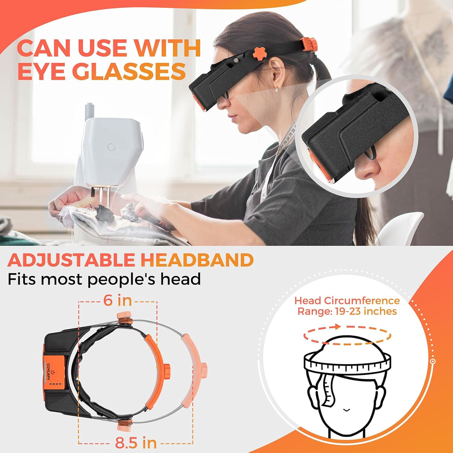 Rechargeable Headband Magnifier with Light, 4-Lens Loupe Visor for Close Work

