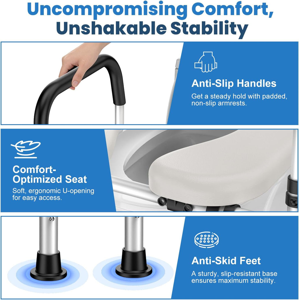 Raised Toilet Seat with Handles, Adjustable Height & Width, 400 lb Capacity

