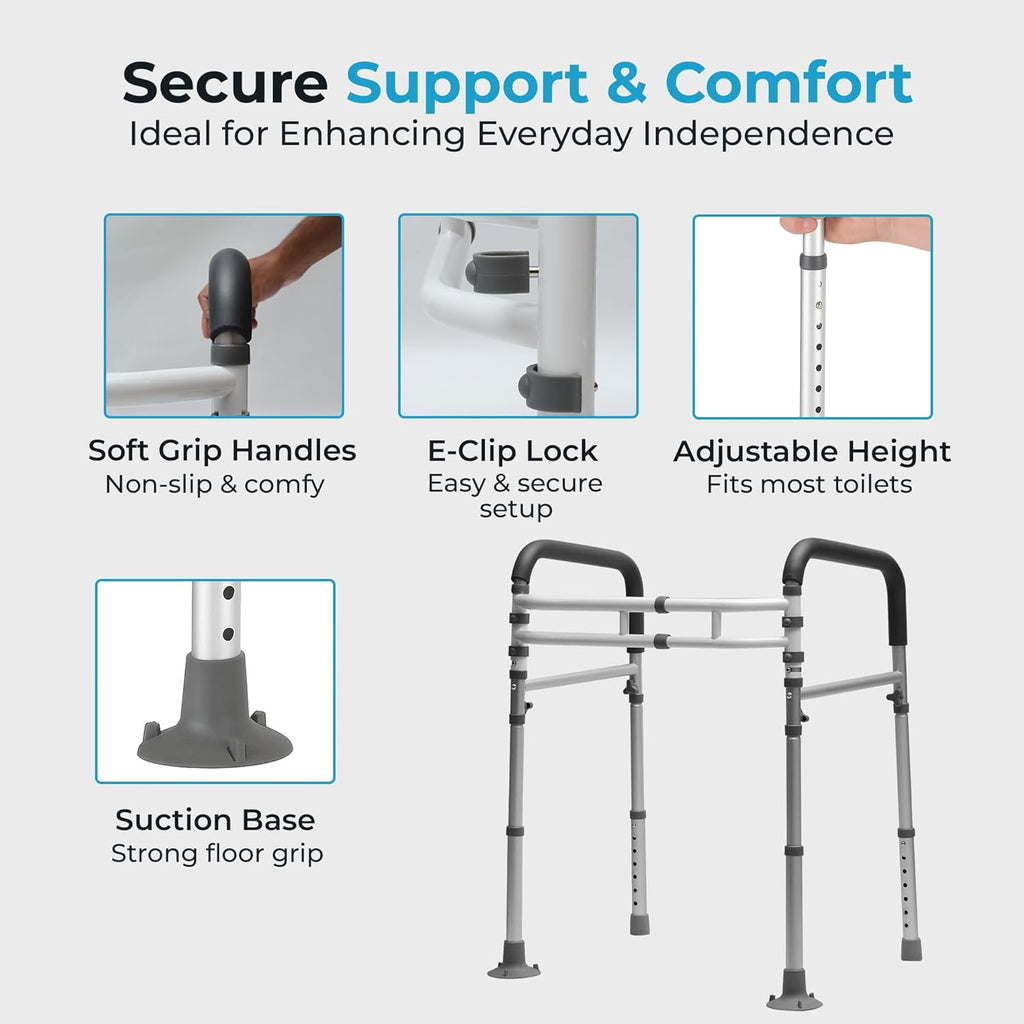 Toilet Safety Rails with Handles, Adjustable Toilet Grab Bar Frame for Seniors

