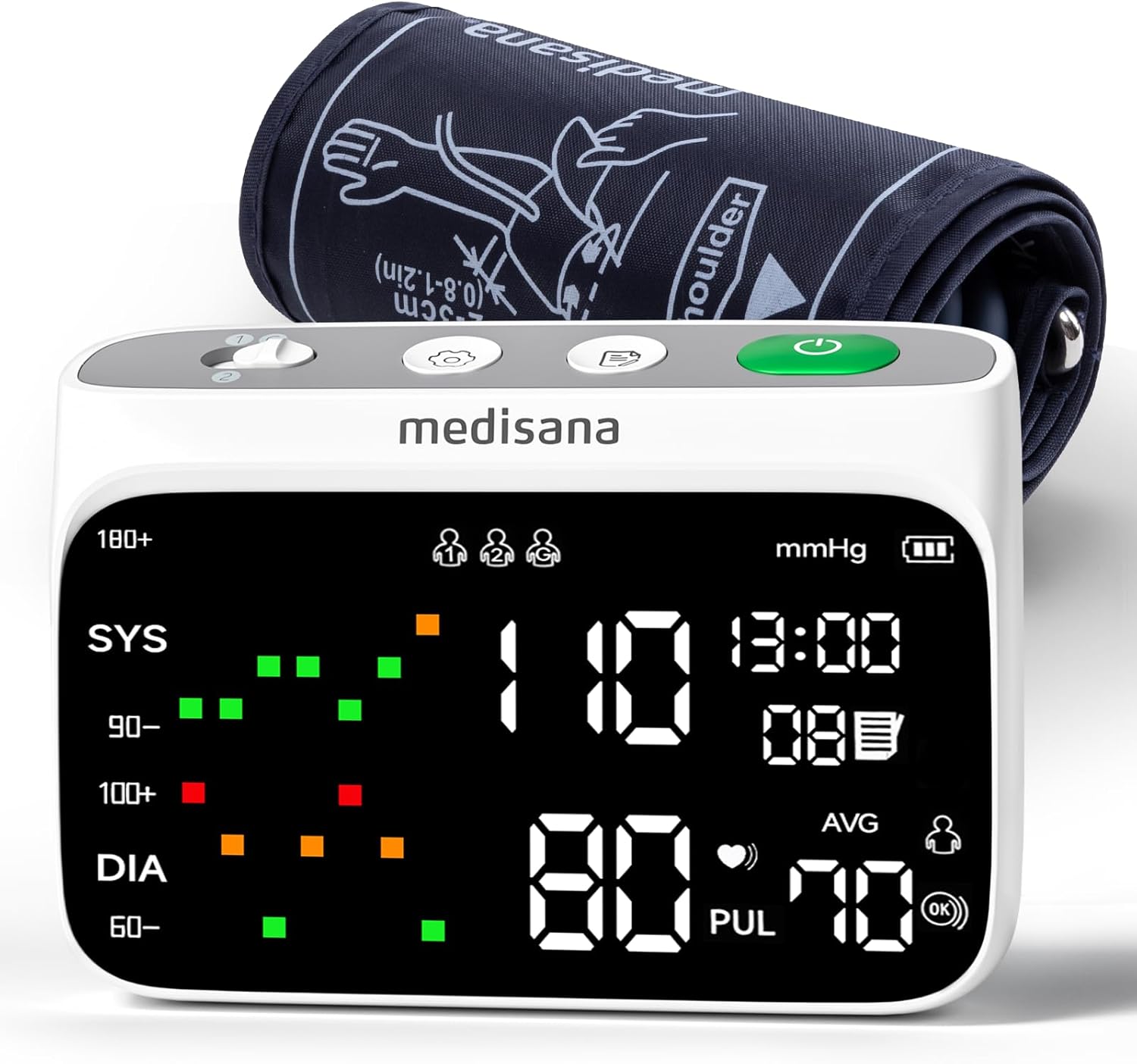 Medisana Rechargeable Upper Arm Blood Pressure Monitor with Large LED Display

