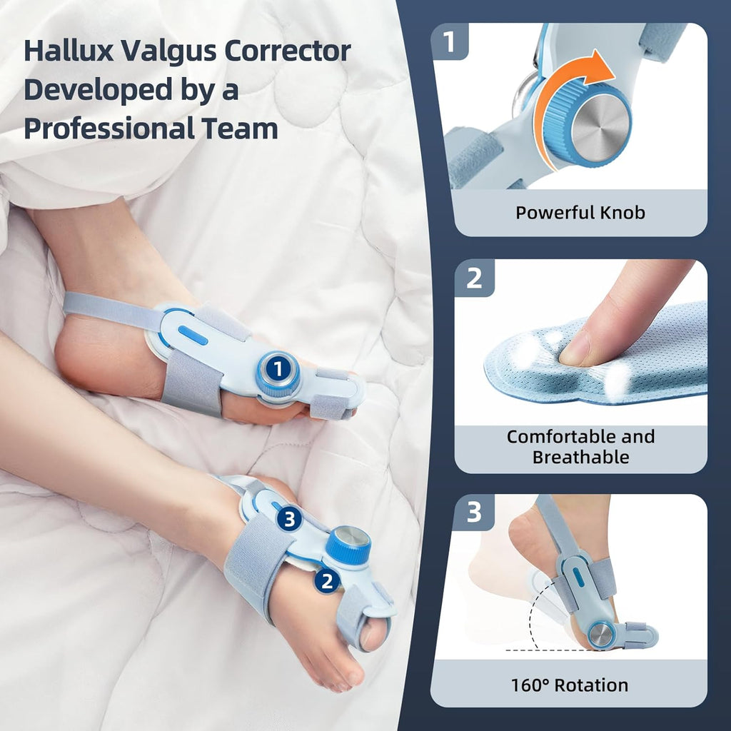 Bunion Corrector for Big Toe Hallux Valgus with Cold Compress Pad and Adjustable Knob

