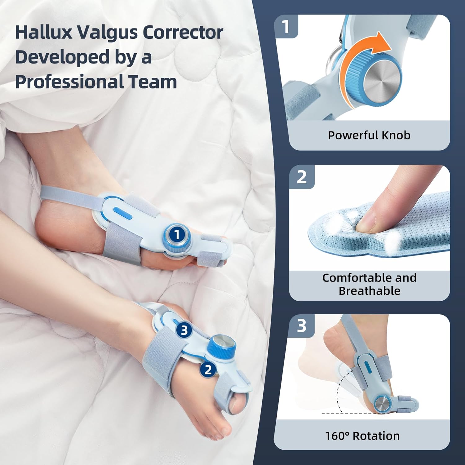 Bunion Corrector for Big Toe Hallux Valgus with Cold Compress Pad and Adjustable Knob

