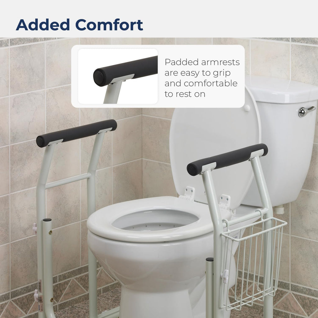 Drive Medical RTL12079 Toilet Safety Frame Grab Bar, Freestanding Rail, White

