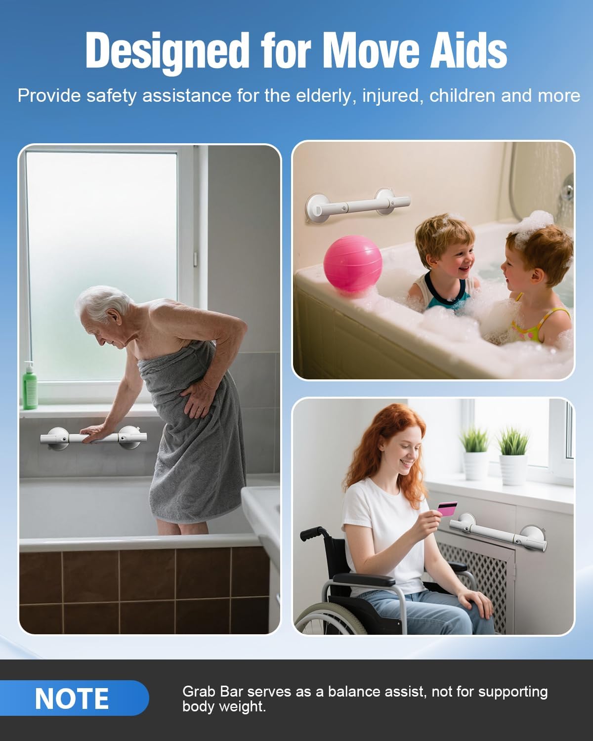 DOZAWA Suction Grab Bars for Shower, No-Drill Bathroom Safety Handles

