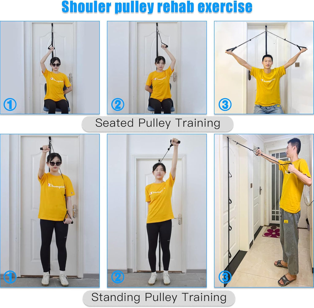ATENTO Over-the-Door Shoulder Pulley Rehab System with Foam Handles and Latex Bands


