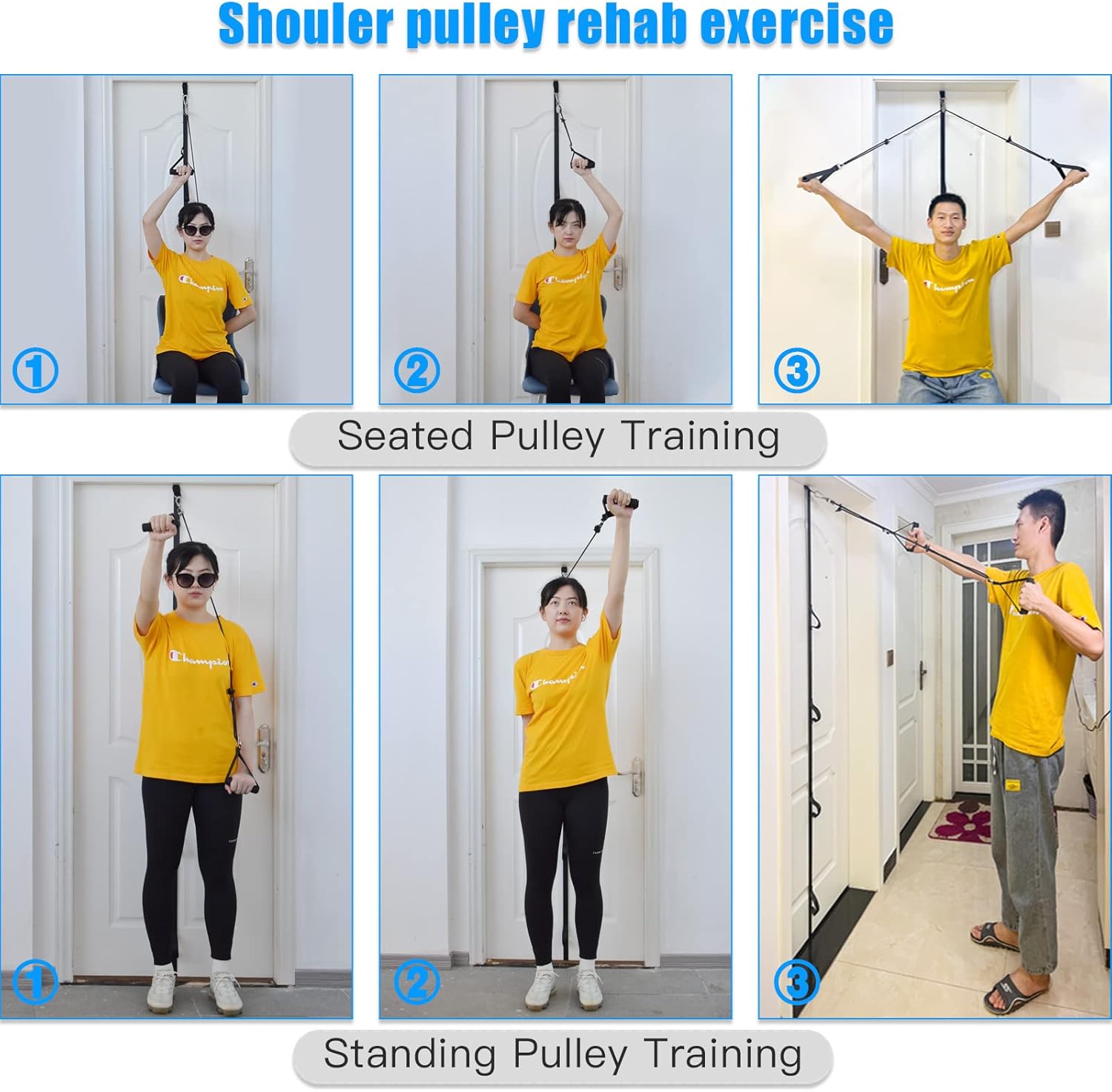 ATENTO Over-the-Door Shoulder Pulley Rehab System with Foam Handles and Latex Bands

