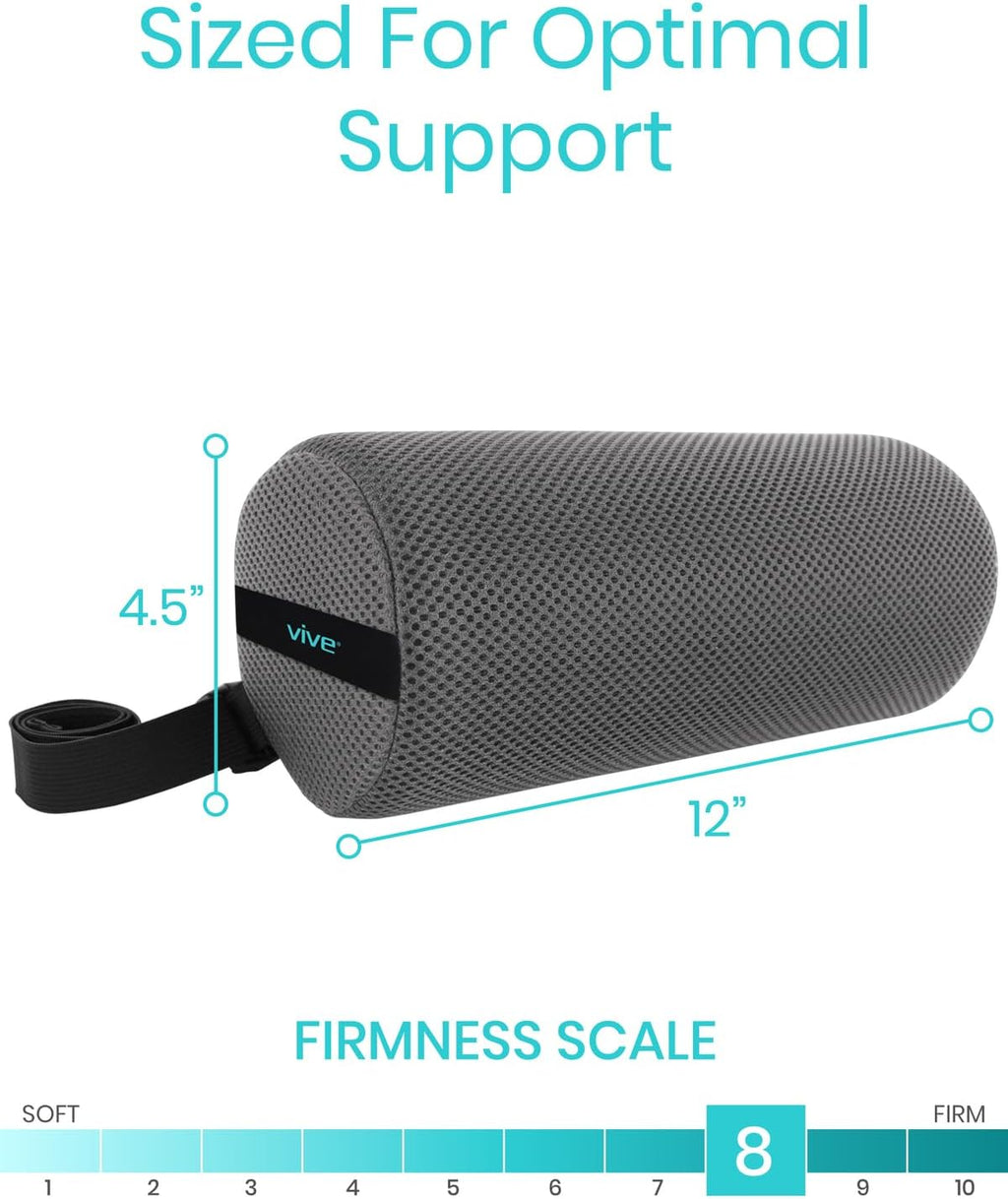 Vive Lumbar Roll Pillow for Lower Back Support, Ergonomic Cushion for Office Chair

