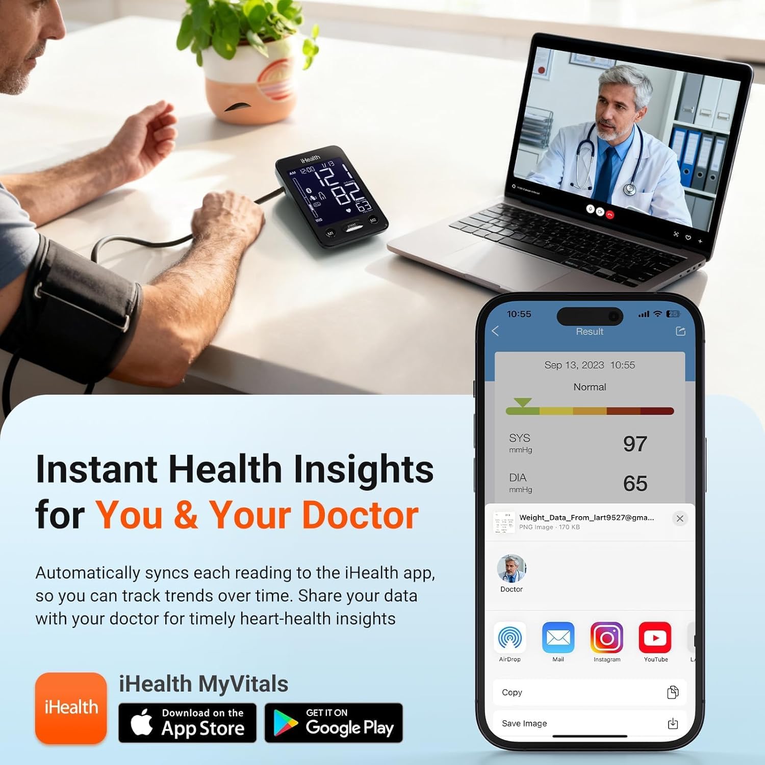 iHealth Accu Blood Pressure Monitor, Large LCD, Bluetooth Sync, Irregular Heartbeat

