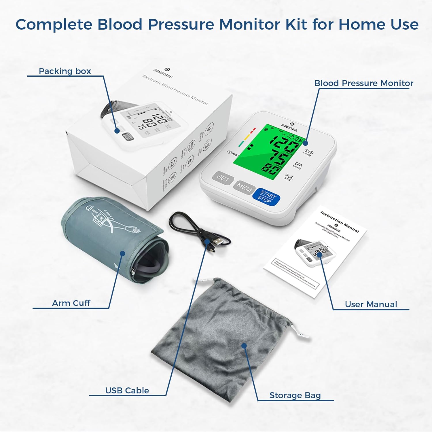 PANACARE Upper Arm Blood Pressure Monitor for Home, Adjustable Cuff

