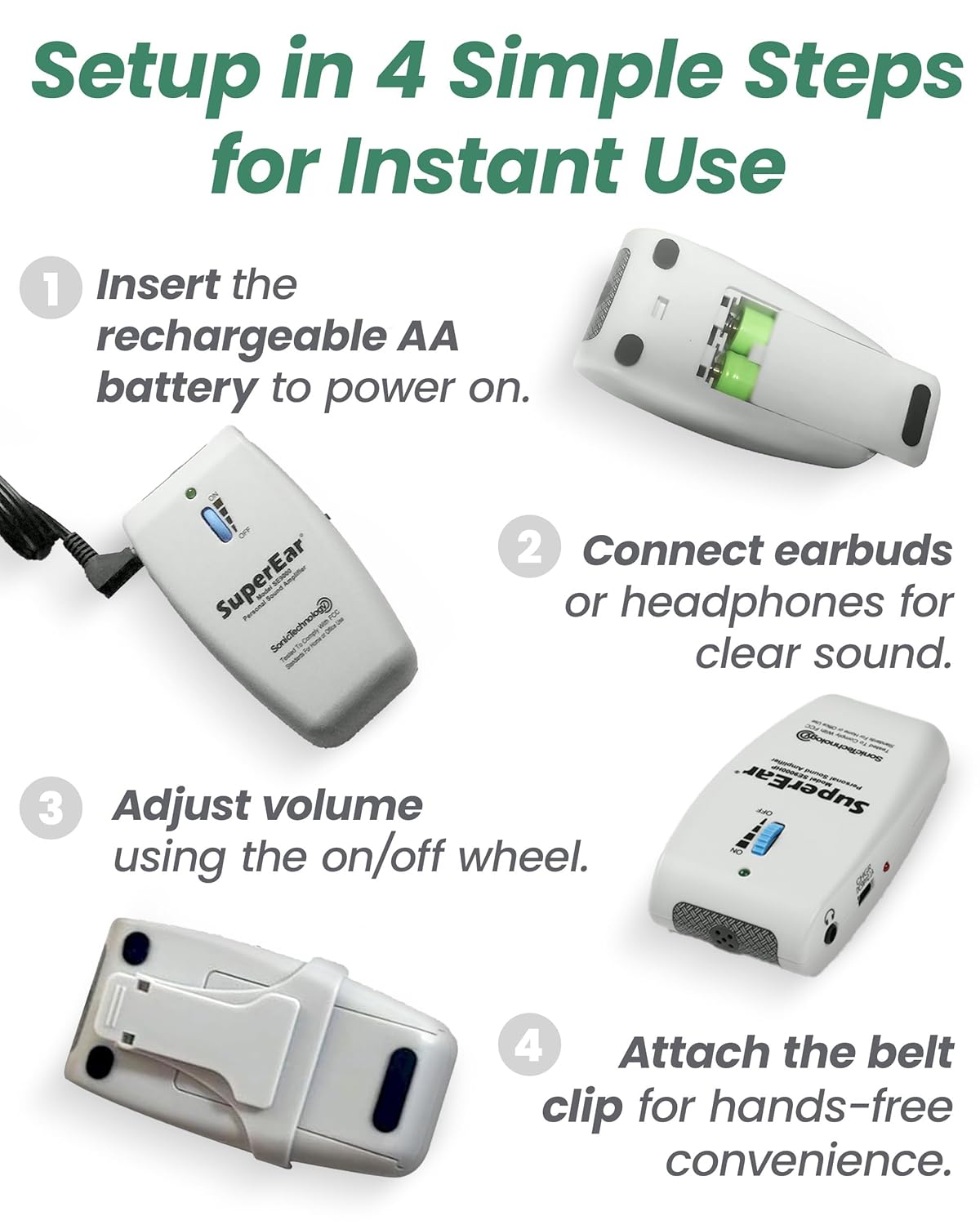 SuperEar Personal Sound Amplifier for Seniors, Rechargeable Listening Amplifier

