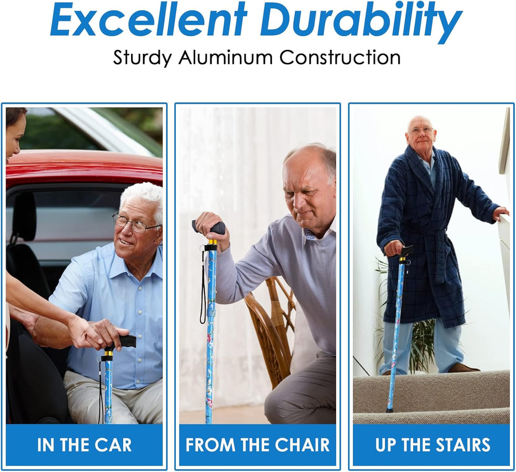 PANZHENG Folding Walking Stick, 5-Level Height Adjustable T-Handle Mobility Aid


