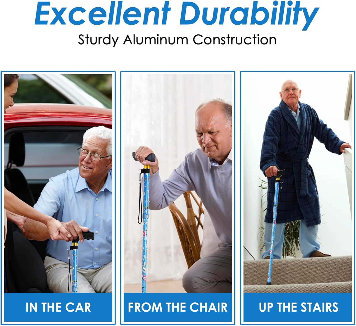 PANZHENG Folding Walking Stick, 5-Level Height Adjustable T-Handle Mobility Aid

