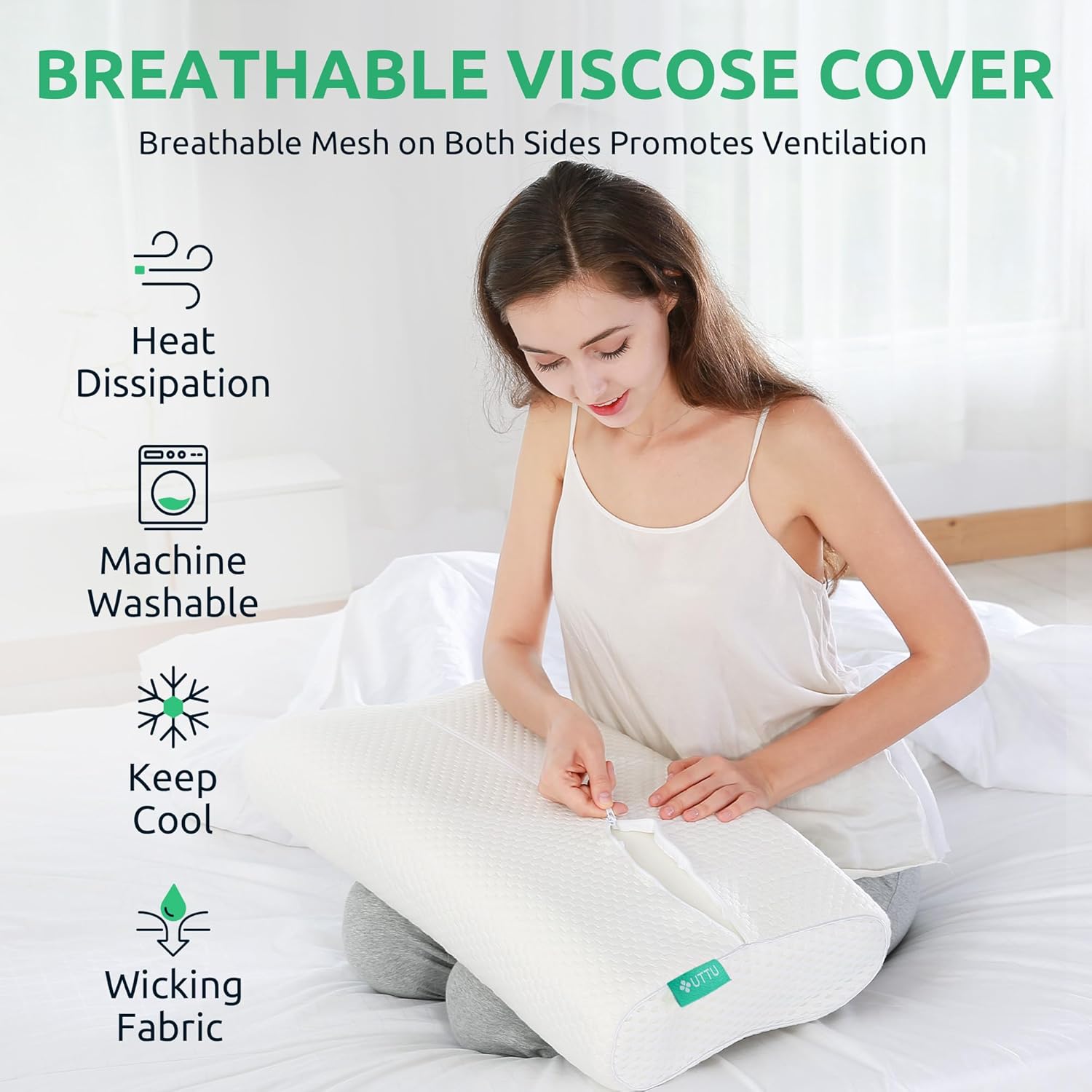UTTU Adjustable Cervical Neck Pillow, Memory Foam Orthopedic Cooling Contour

