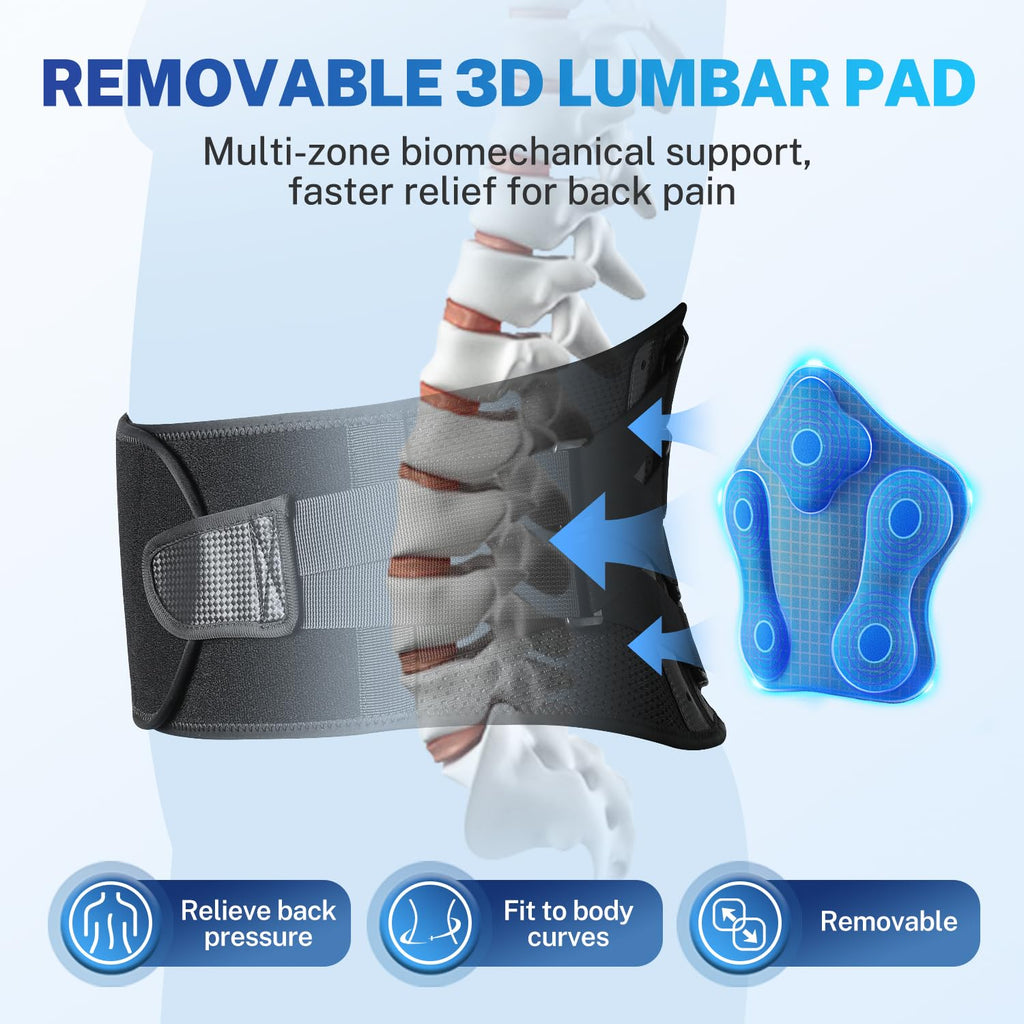 Fitomo Back Brace for Women Men, 3D Lumbar Support, Carbon Fiber Splints Air Mesh

