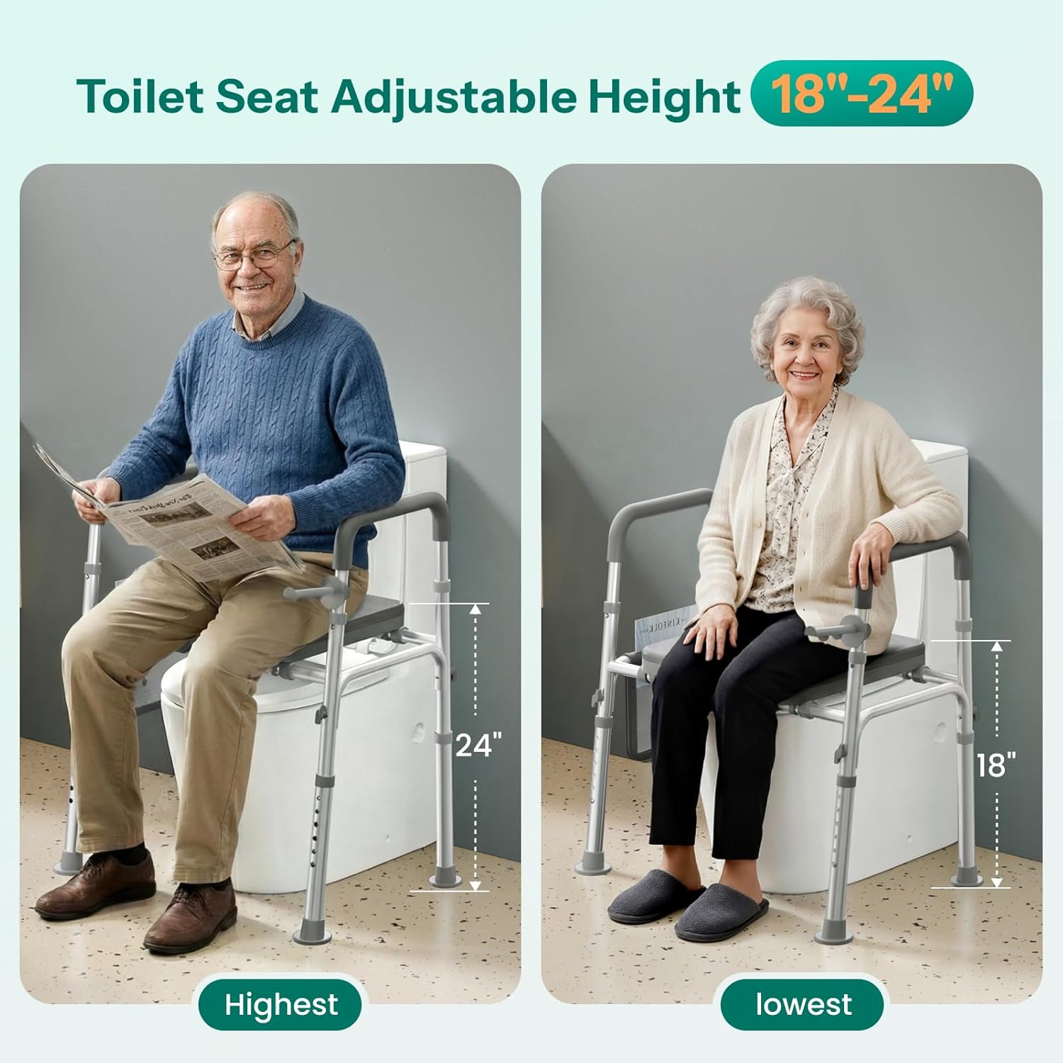 HOMEAL Raised Toilet Seat Riser with Handles, 450 lb Heavy-Duty Support

