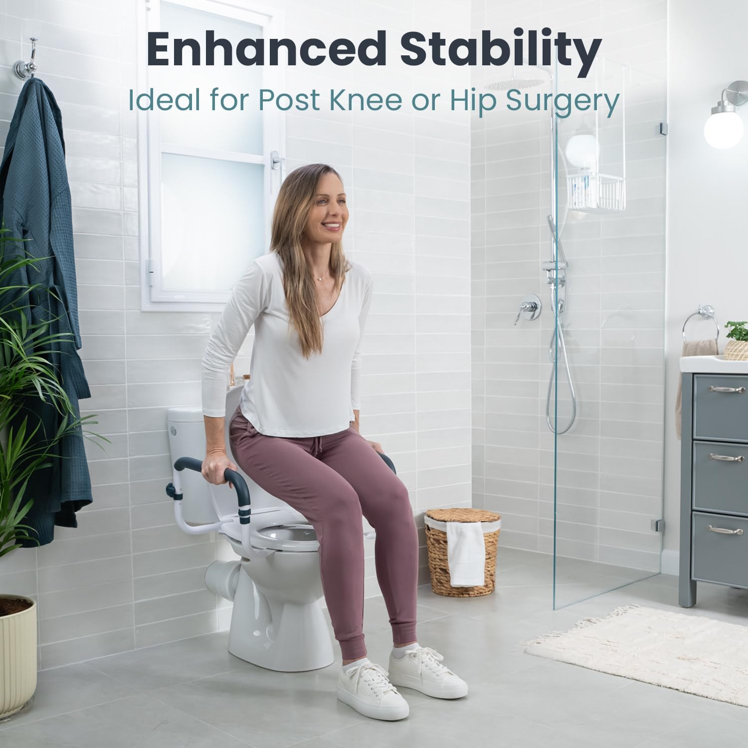 PELEGON Adjustable Toilet Safety Rails L-Shape Design, 250 lb Toilet Grab Bars

