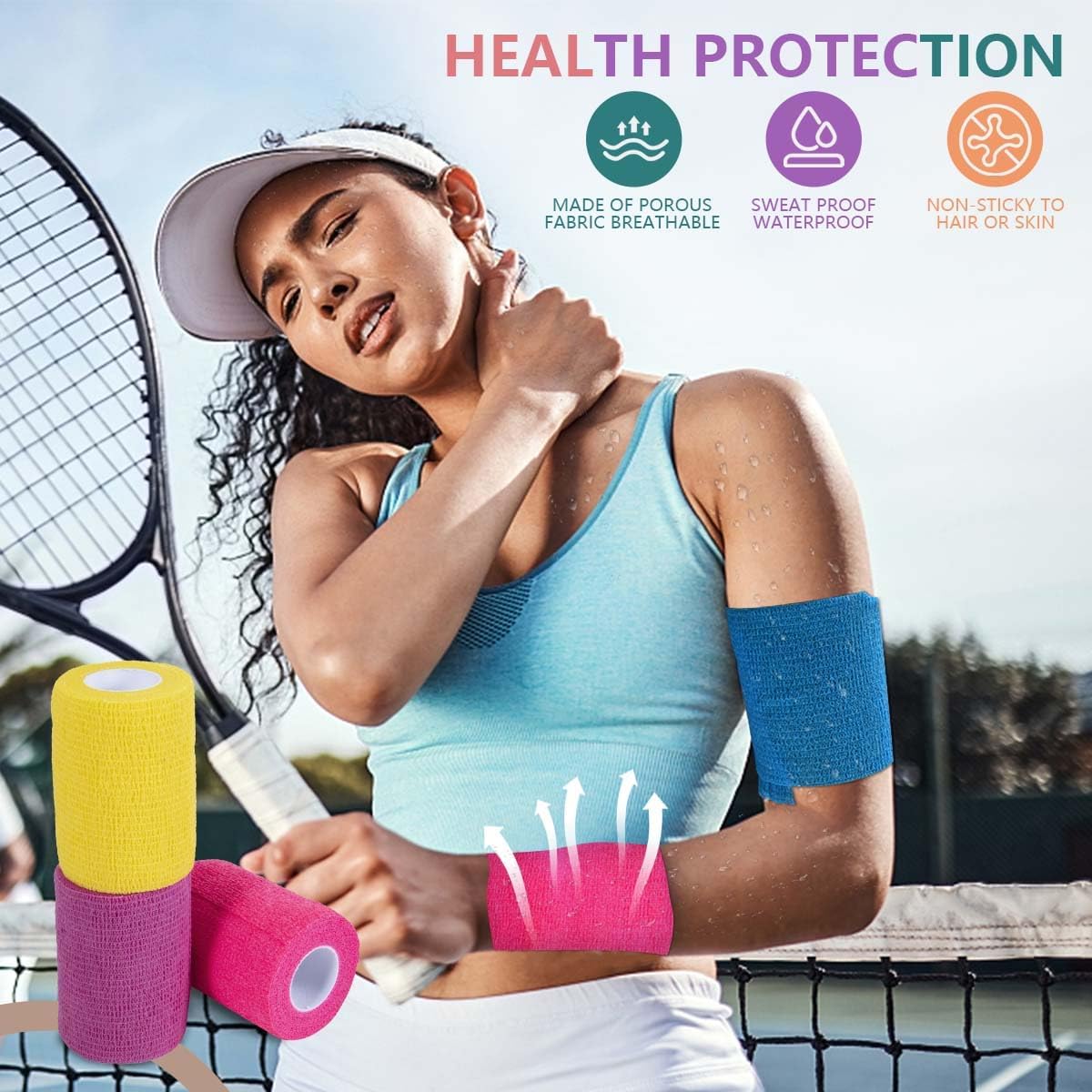 KISEER Elastic Self-Adhesive Cohesive Bandage Wrap Rolls, Breathable 5 Yards

