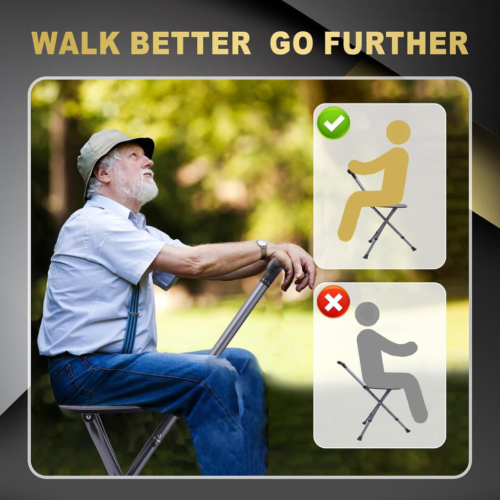 BigAlex Folding Walking Cane with Seat and LED Light, Adjustable Walking Support

