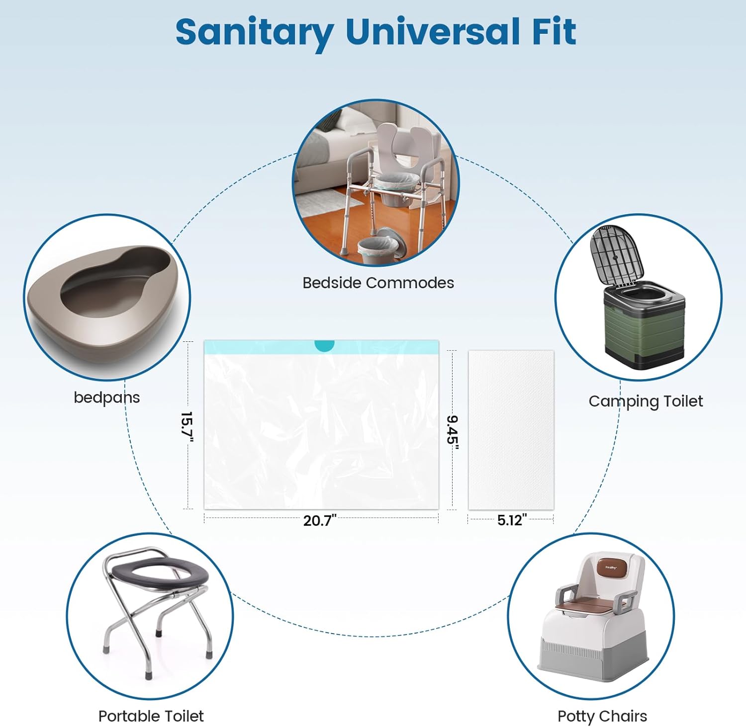 HOMLAND Commode Liners with Absorbent Inserts, Leak-Proof Portable Toilet Liners

