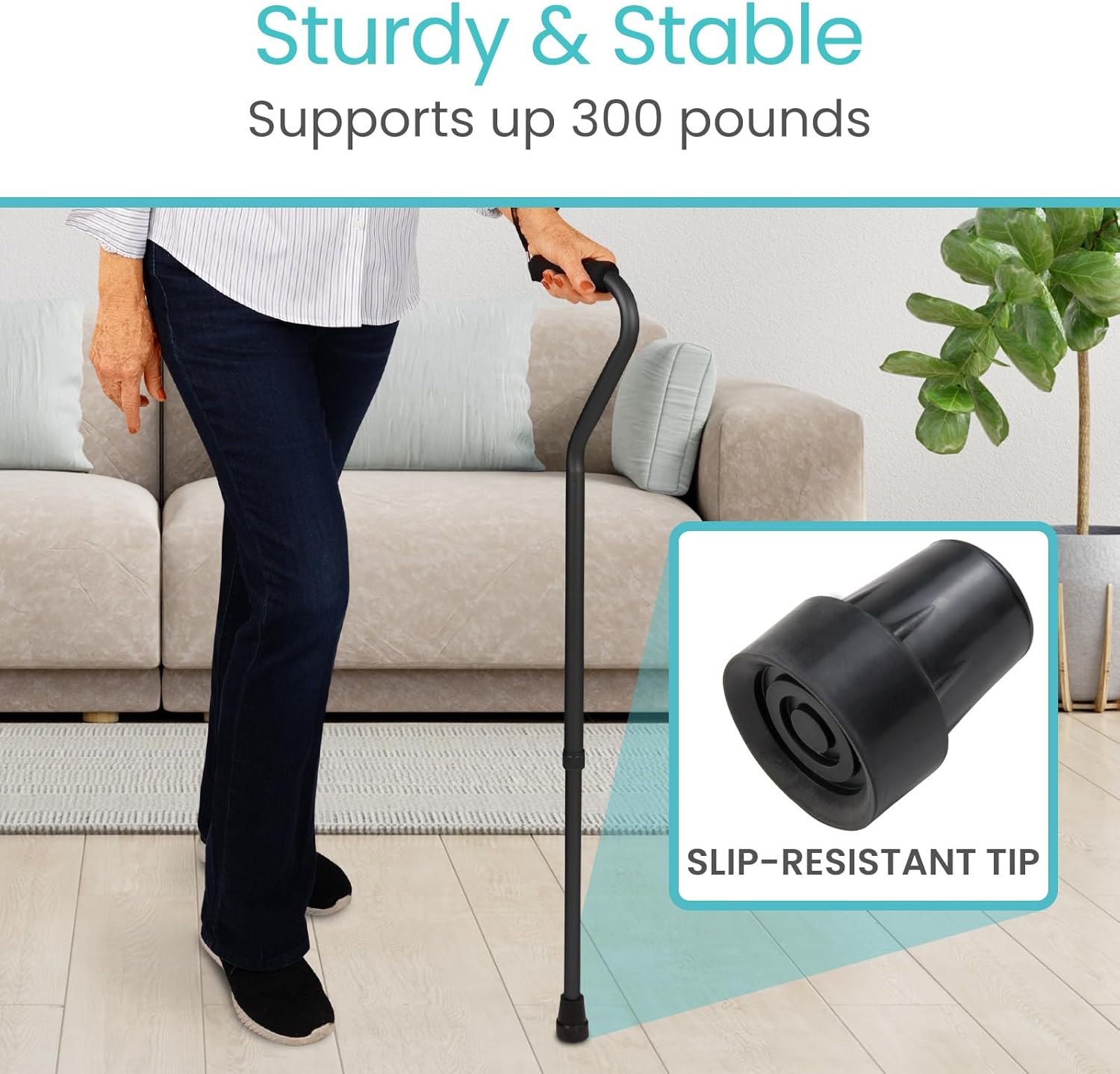 Vive Offset Walking Cane with Comfort-Foam Handle, Lightweight Adjustable

