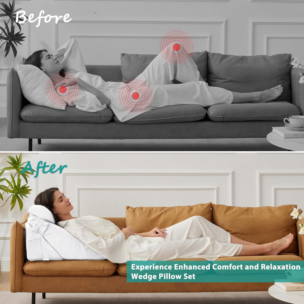Bedluxe 3-Piece Orthopedic Bed Wedge Support Set, Foam Triangle for Acid Reflux

