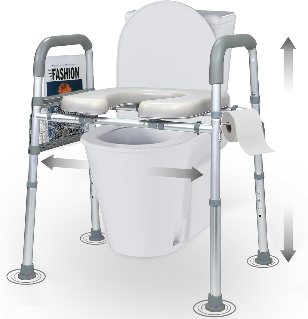 Adjustable Raised Toilet Seat with Handles, Padded Toilet Seat Riser for Seniors

