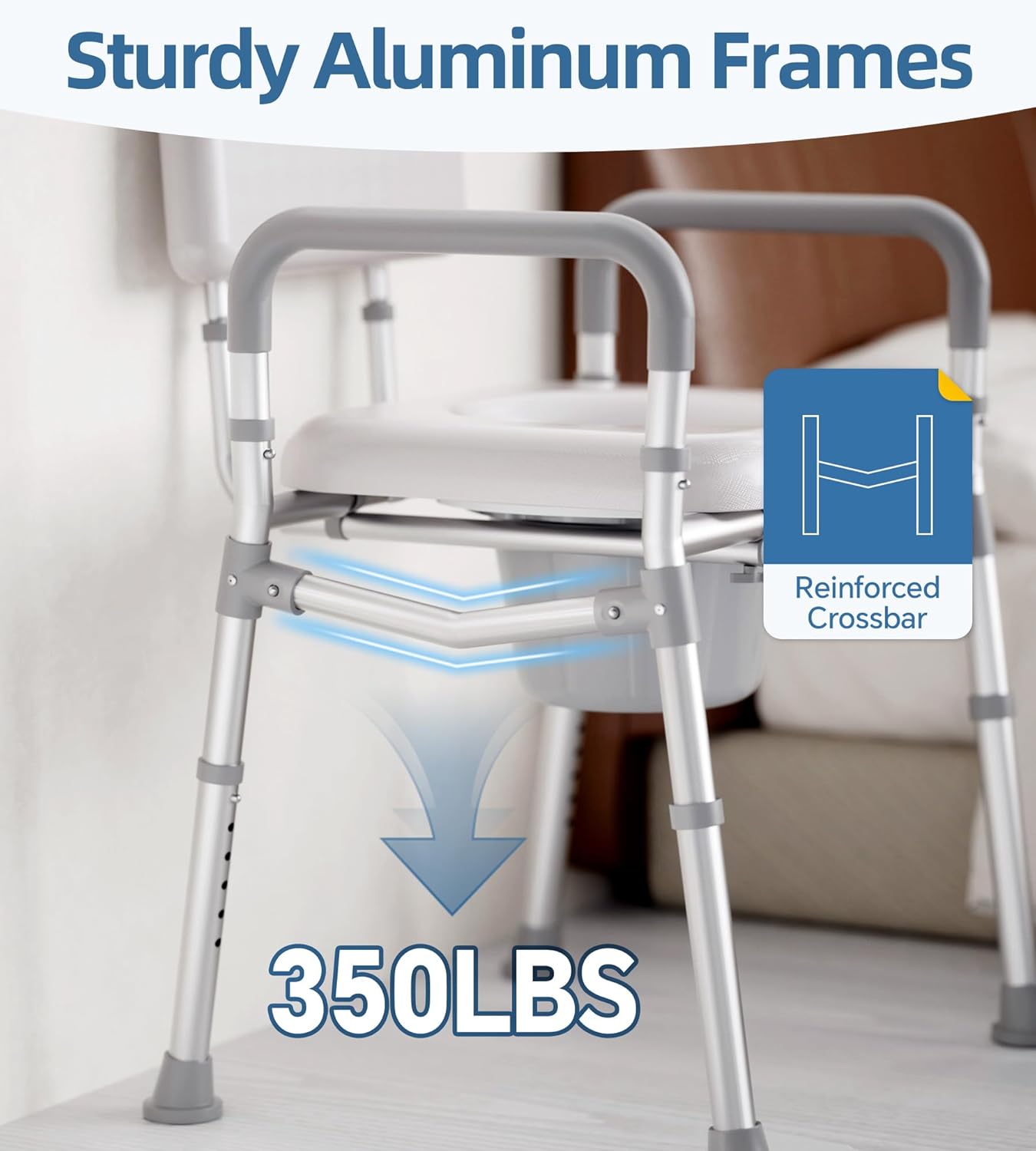 HOMLAND Bedside Commode with Padded Seat Aluminum Portable Toilet, 350 lb Capacity

