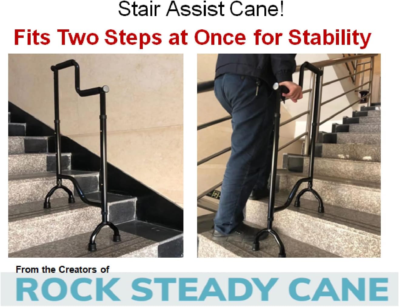 Rock Steady Stair Assist Cane, Lightweight Stair Climbing Aid with Non-Slip Grip


