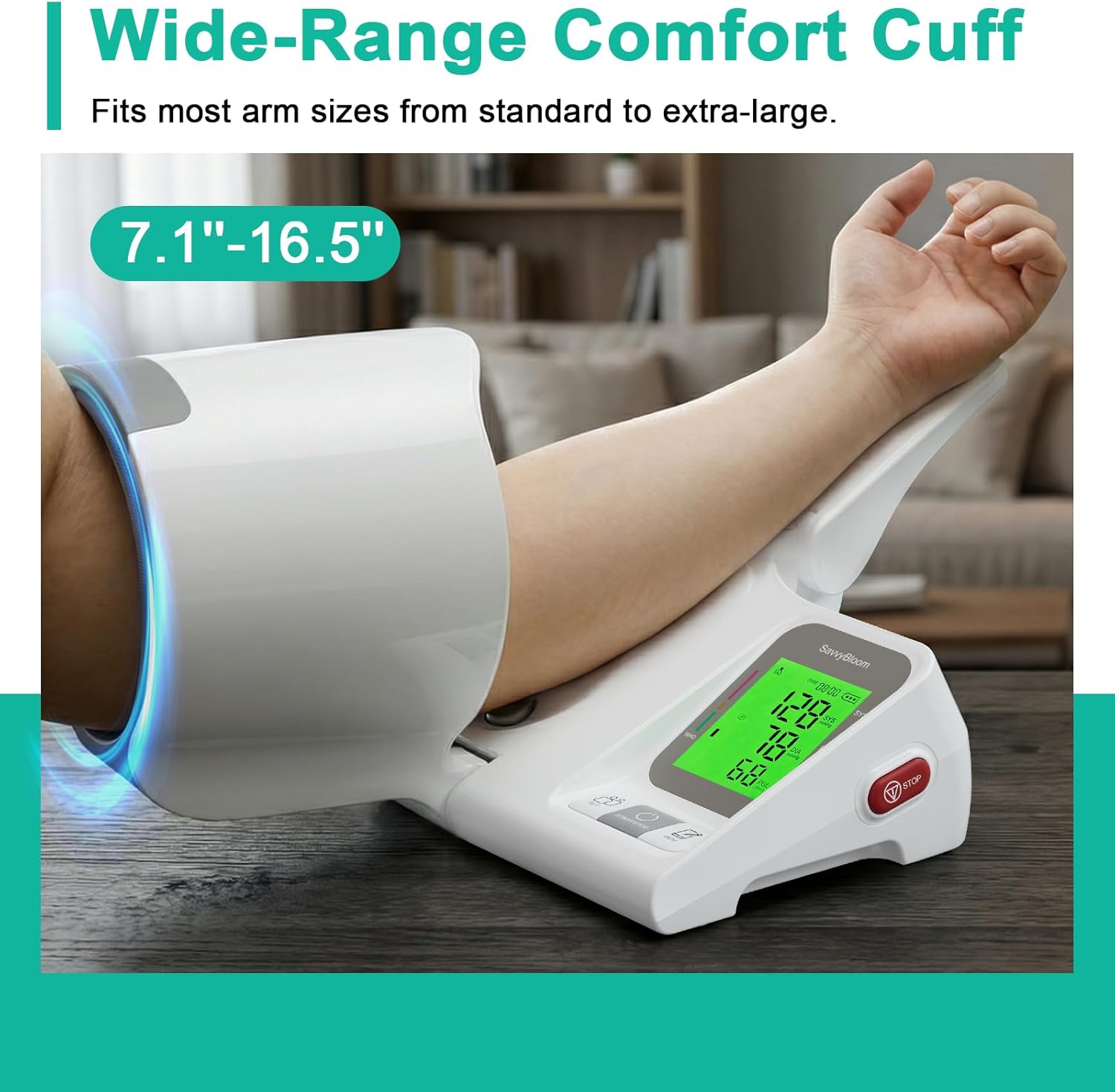 SavvyBloom Automatic Upper Arm Blood Pressure Monitor, One-Button LCD, 2-User

