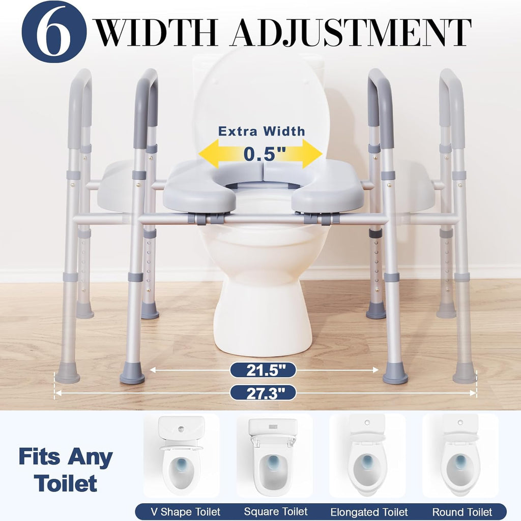 HolyHeal Adjustable Toilet Seat Riser with Handles, Raised Height for Mobility

