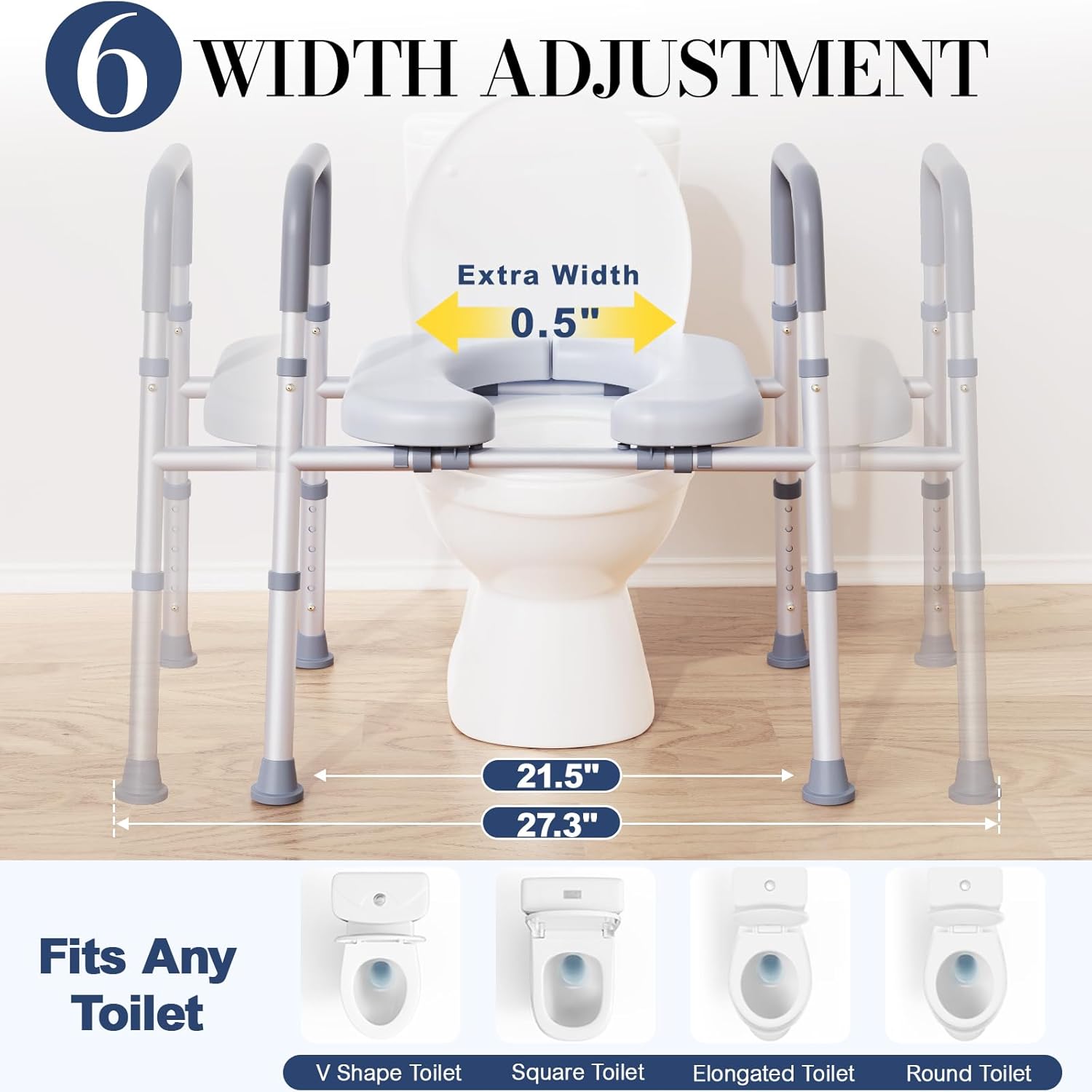 HolyHeal Adjustable Toilet Seat Riser with Handles, Raised Height for Mobility

