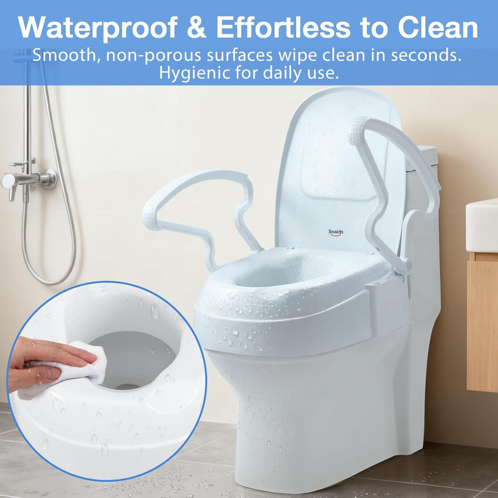 Soaids Raised Toilet Seat Riser with Handles, 3-Level Height Adjustable, 300 lb

