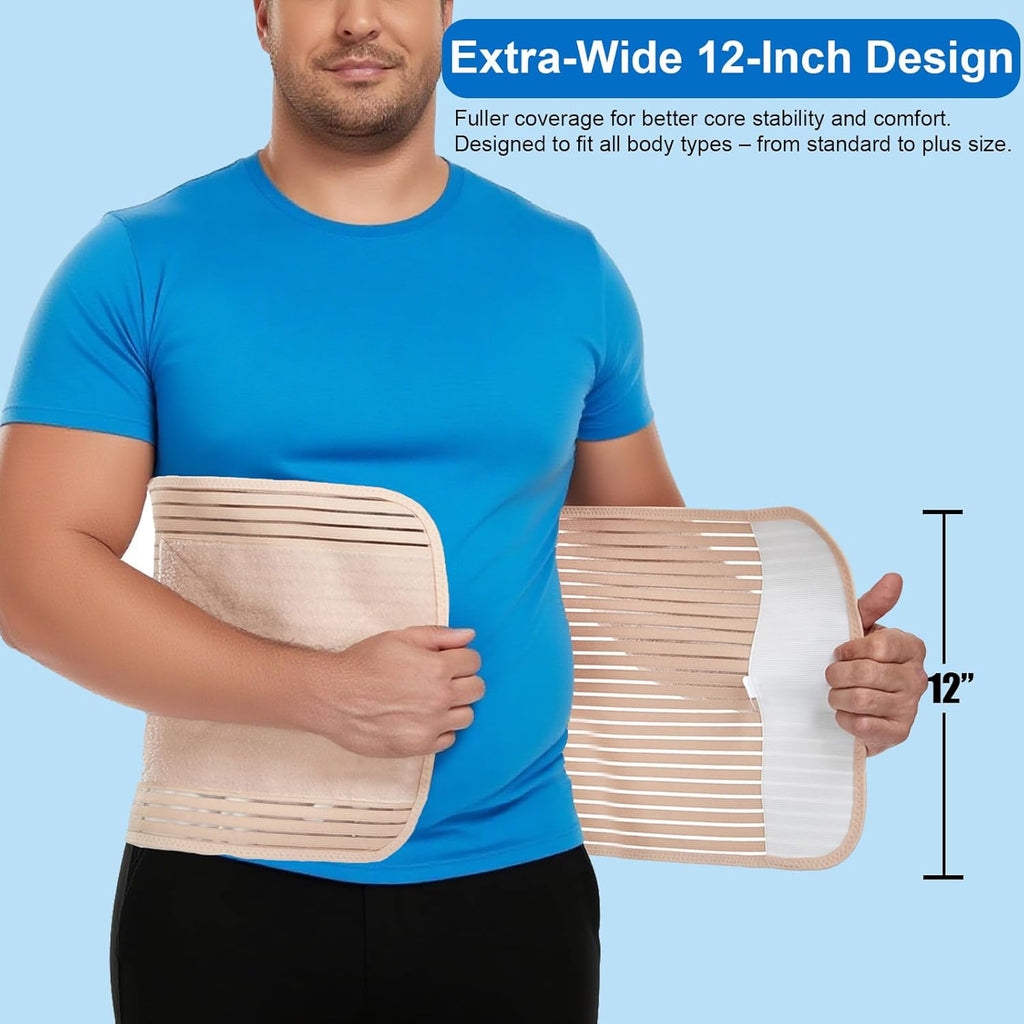 Abdominal Binder 12-Inch Wide Breathable Elastic Belly Wrap for Hernia Recovery

