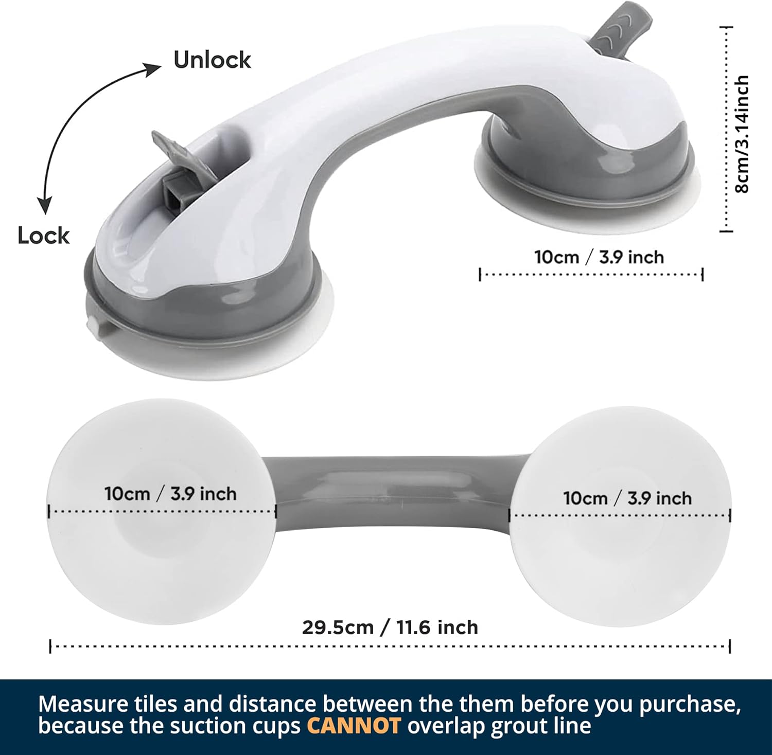 Grab Bars for Bathtub and Shower Wall-Mounted Suction Handles for Seniors

